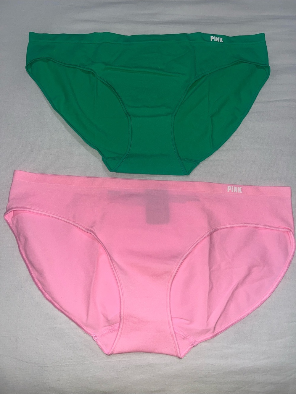 PINK Victoria's Secret Seamless Bikini Panty Set of 2- Green & Pink